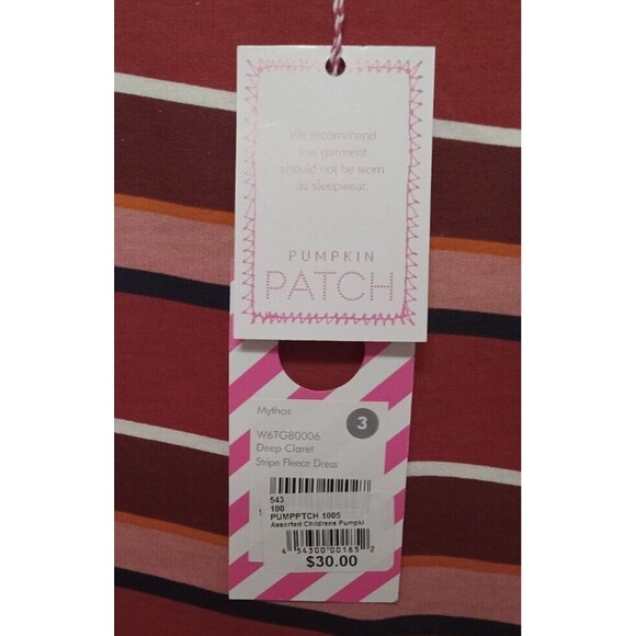 Pumpkin Patch Girls Burgundy Pink Stripe Fleece Pocket Dress Size 3 NWT Cute! - Picture 2 of 8